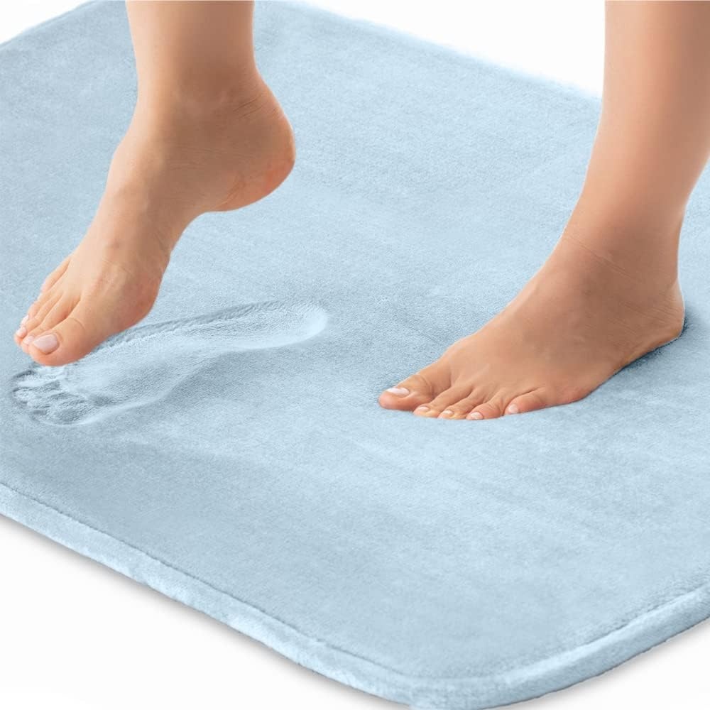 image:imageGORILLA GRIP Thick Memory Foam Toilet Rug for Bathroom U Shaped Washable Soft Absorbent Velvet Topside Floor Mats Machine Wash Cushioned Luxury Rugs for Bath Room 225x195 Graphite GrayLight Blue