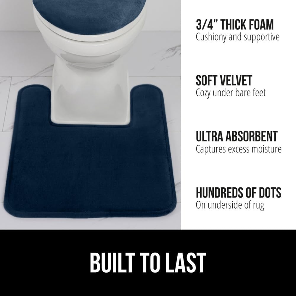 image:imageGORILLA GRIP Thick Memory Foam Toilet Rug for Bathroom U Shaped Washable Soft Absorbent Velvet Topside Floor Mats Machine Wash Cushioned Luxury Rugs for Bath Room 225x195 Graphite GrayNavy