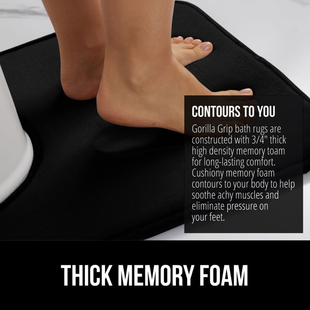 image:imageGORILLA GRIP Thick Memory Foam Toilet Rug for Bathroom U Shaped Washable Soft Absorbent Velvet Topside Floor Mats Machine Wash Cushioned Luxury Rugs for Bath Room 225x195 Graphite GrayBlack