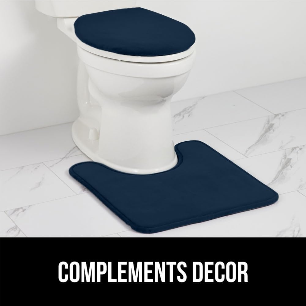 image:imageGORILLA GRIP Thick Memory Foam Toilet Rug for Bathroom U Shaped Washable Soft Absorbent Velvet Topside Floor Mats Machine Wash Cushioned Luxury Rugs for Bath Room 225x195 Graphite GrayNavy