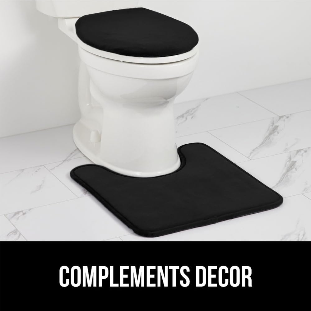 image:imageGORILLA GRIP Thick Memory Foam Toilet Rug for Bathroom U Shaped Washable Soft Absorbent Velvet Topside Floor Mats Machine Wash Cushioned Luxury Rugs for Bath Room 225x195 Graphite GrayBlack