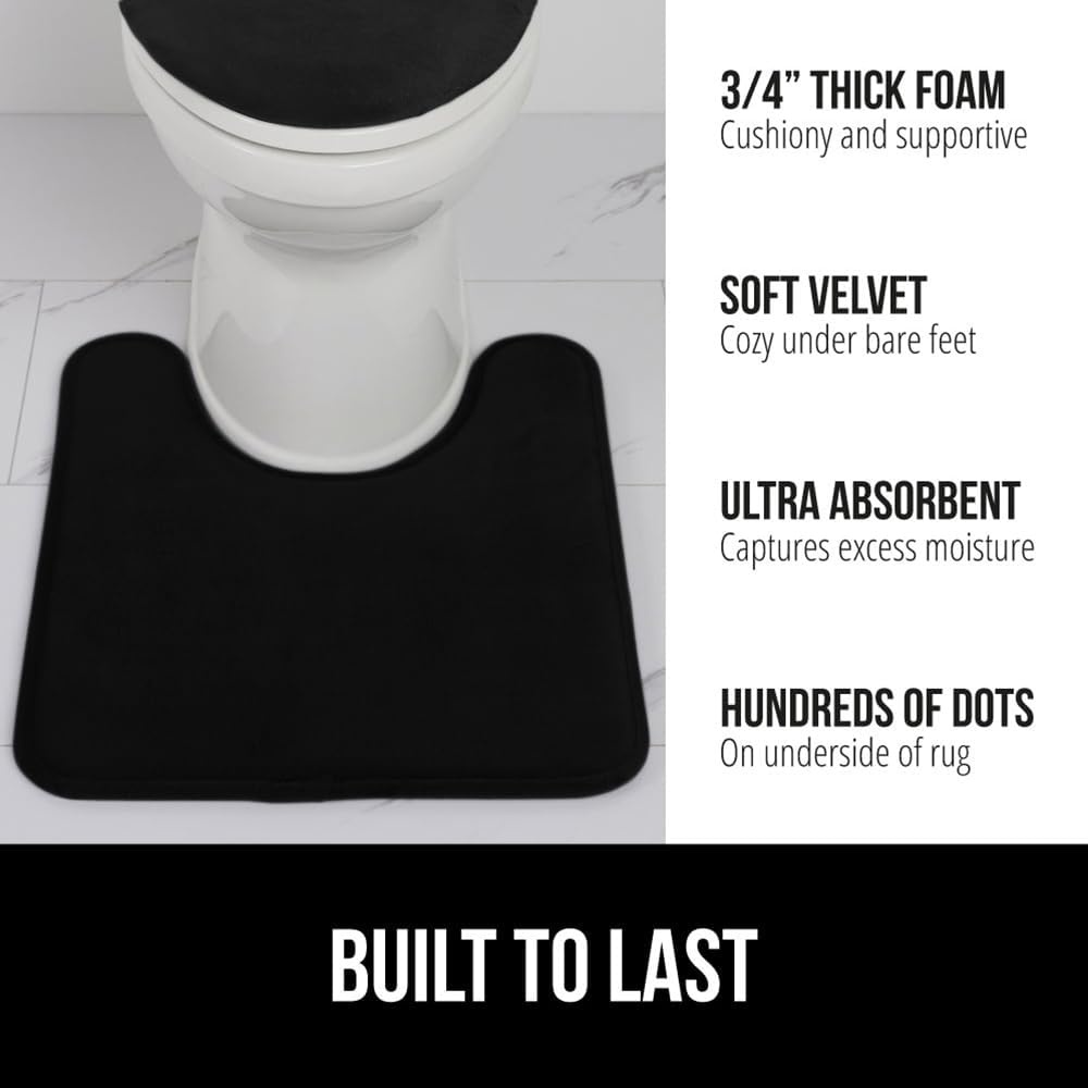 image:imageGORILLA GRIP Thick Memory Foam Toilet Rug for Bathroom U Shaped Washable Soft Absorbent Velvet Topside Floor Mats Machine Wash Cushioned Luxury Rugs for Bath Room 225x195 Graphite GrayBlack