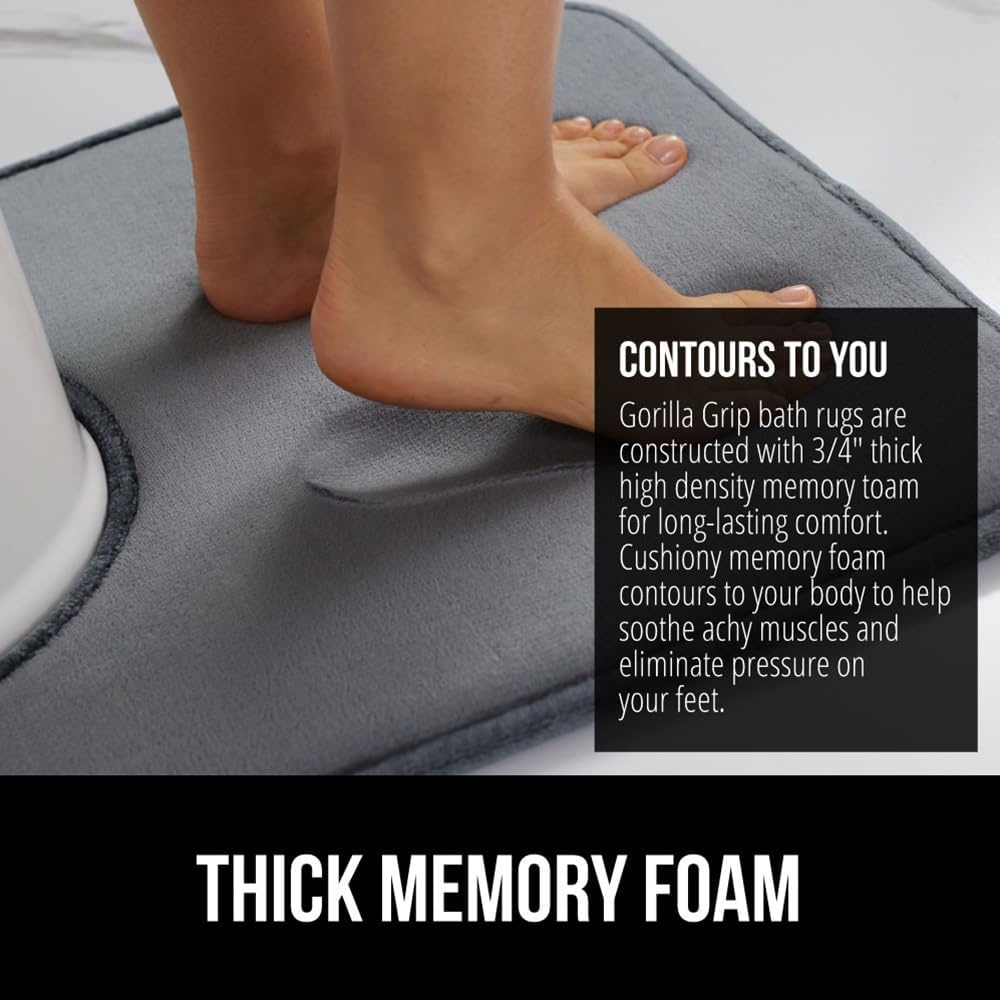 image:imageGORILLA GRIP Thick Memory Foam Toilet Rug for Bathroom U Shaped Washable Soft Absorbent Velvet Topside Floor Mats Machine Wash Cushioned Luxury Rugs for Bath Room 225x195 Graphite GrayGraphite Gray