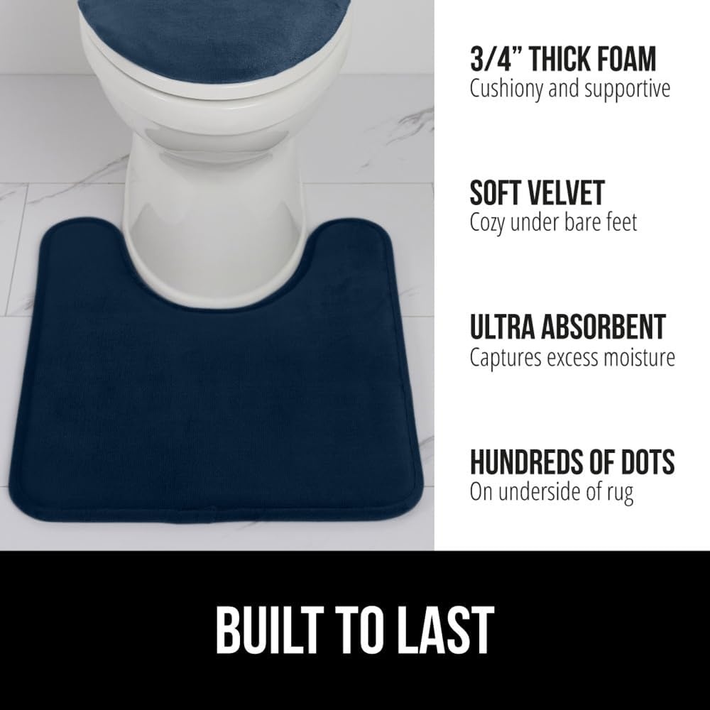 image:imageGORILLA GRIP Thick Memory Foam Toilet Rug for Bathroom U Shaped Washable Soft Absorbent Velvet Topside Floor Mats Machine Wash Cushioned Luxury Rugs for Bath Room 225x195 Graphite GrayNavy