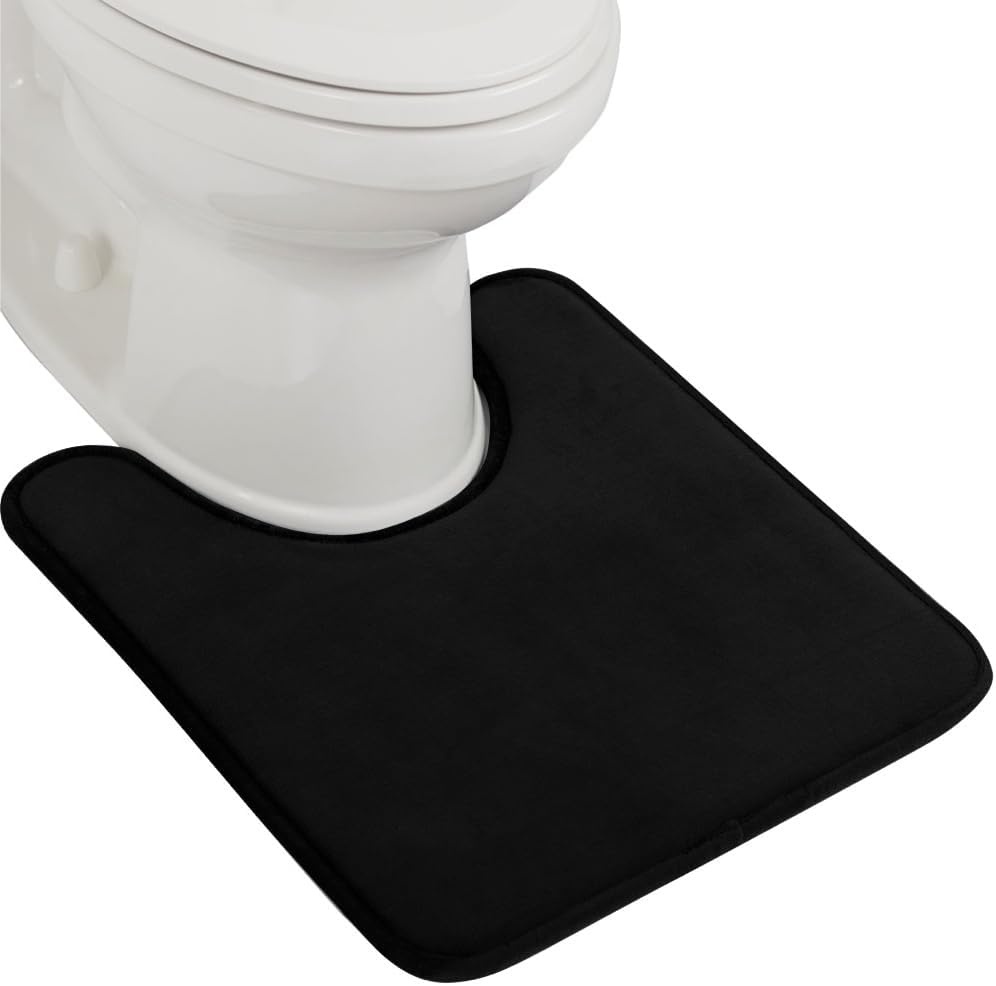 image:imageGORILLA GRIP Thick Memory Foam Toilet Rug for Bathroom U Shaped Washable Soft Absorbent Velvet Topside Floor Mats Machine Wash Cushioned Luxury Rugs for Bath Room 225x195 Graphite GrayBlack