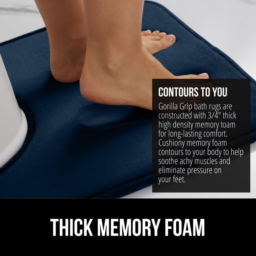 image:imageGORILLA GRIP Thick Memory Foam Toilet Rug for Bathroom U Shaped Washable Soft Absorbent Velvet Topside Floor Mats Machine Wash Cushioned Luxury Rugs for Bath Room 225x195 Graphite GrayNavy