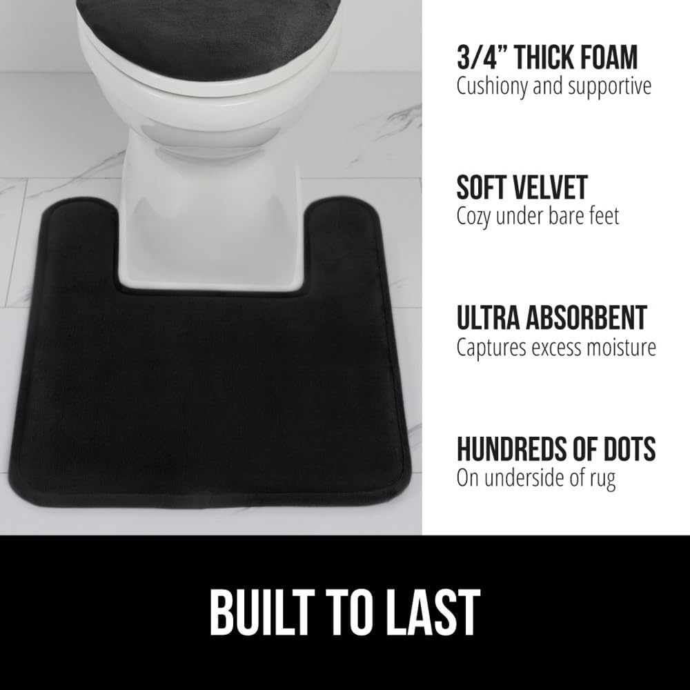 image:imageGORILLA GRIP Thick Memory Foam Toilet Rug for Bathroom U Shaped Washable Soft Absorbent Velvet Topside Floor Mats Machine Wash Cushioned Luxury Rugs for Bath Room 225x195 Graphite GrayBlack