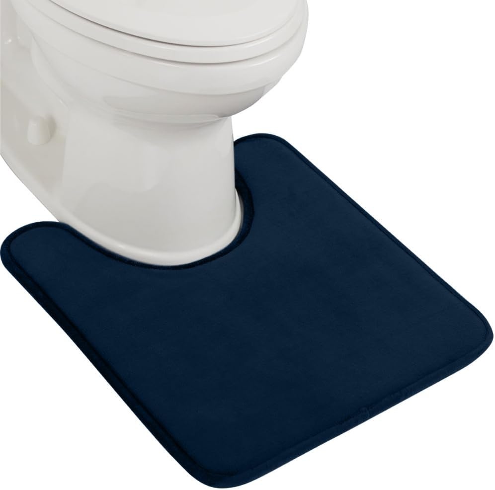 image:imageGORILLA GRIP Thick Memory Foam Toilet Rug for Bathroom U Shaped Washable Soft Absorbent Velvet Topside Floor Mats Machine Wash Cushioned Luxury Rugs for Bath Room 225x195 Graphite GrayNavy