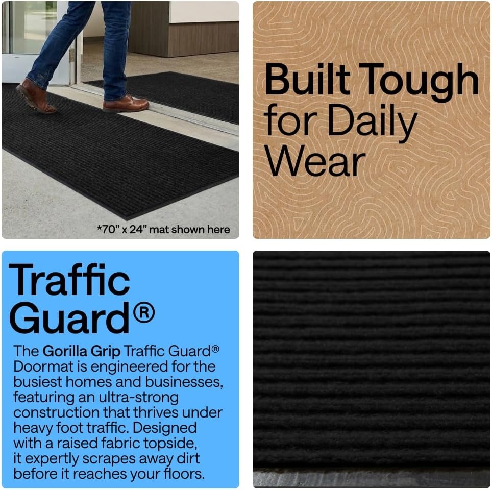image:imageGORILLA GRIP Waterproof Traffic Guard Door Mat 72x48 Heavy Duty Entryway Floor Mats Strong Backing Commercial Utility Rugs Office Hallway Garage Home Low Profile Carpet Runner BlackBlack