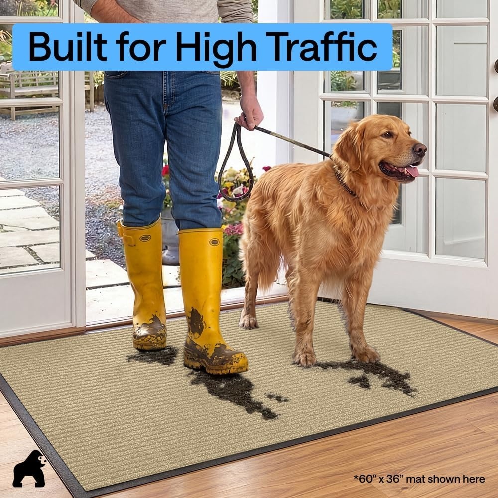 image:imageGORILLA GRIP Waterproof Traffic Guard Door Mat 72x48 Heavy Duty Entryway Floor Mats Strong Backing Commercial Utility Rugs Office Hallway Garage Home Low Profile Carpet Runner BlackBeige