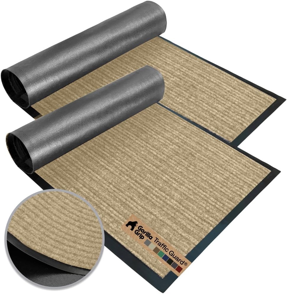 image:imageGORILLA GRIP Waterproof Traffic Guard Door Mat 72x48 Heavy Duty Entryway Floor Mats Strong Backing Commercial Utility Rugs Office Hallway Garage Home Low Profile Carpet Runner BlackBeige