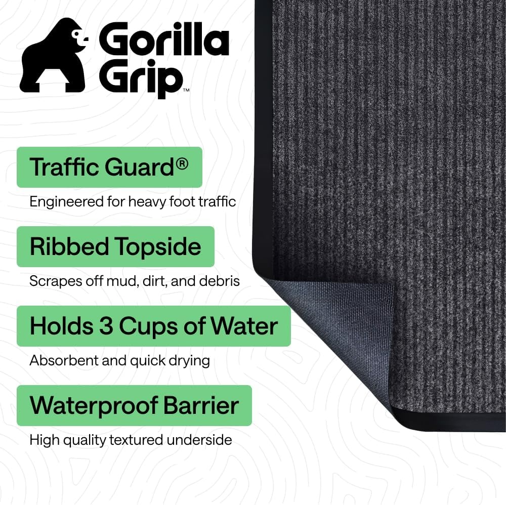image:imageGORILLA GRIP Waterproof Traffic Guard Door Mat 72x48 Heavy Duty Entryway Floor Mats Strong Backing Commercial Utility Rugs Office Hallway Garage Home Low Profile Carpet Runner BlackCharcoal Gray
