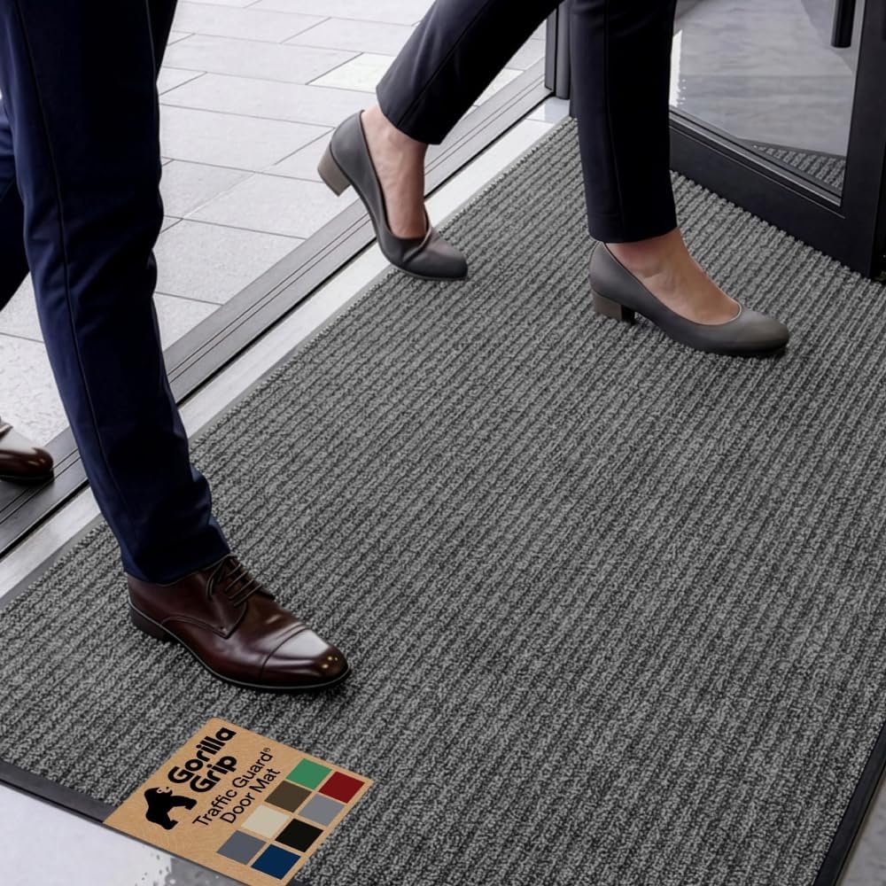 image:imageGORILLA GRIP Waterproof Traffic Guard Door Mat 72x48 Heavy Duty Entryway Floor Mats Strong Backing Commercial Utility Rugs Office Hallway Garage Home Low Profile Carpet Runner BlackGrey