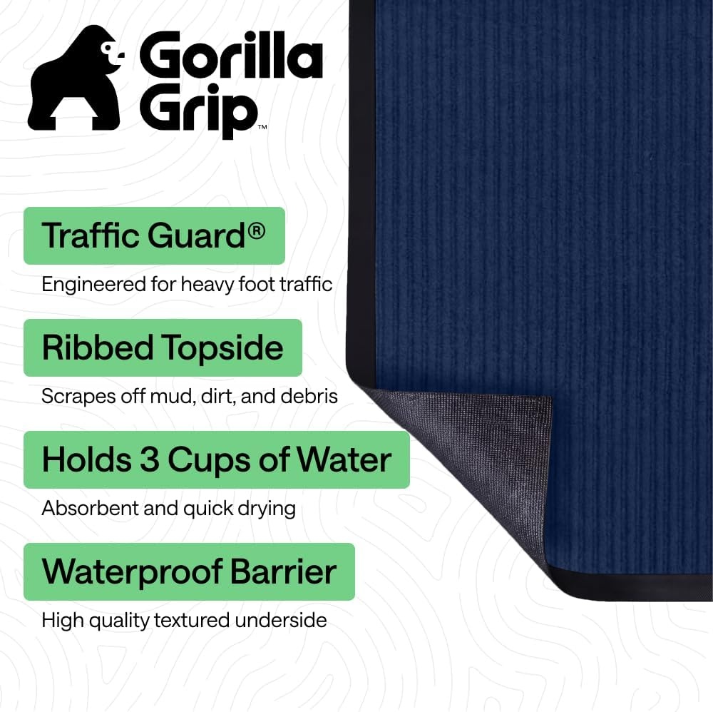 image:imageGORILLA GRIP Waterproof Traffic Guard Door Mat 72x48 Heavy Duty Entryway Floor Mats Strong Backing Commercial Utility Rugs Office Hallway Garage Home Low Profile Carpet Runner BlackBlue