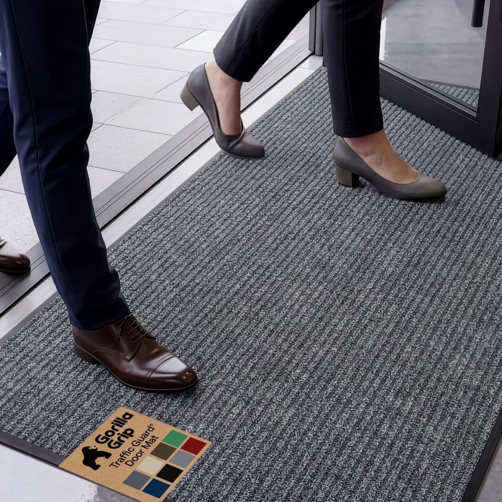 image:imageGORILLA GRIP Waterproof Traffic Guard Door Mat 72x48 Heavy Duty Entryway Floor Mats Strong Backing Commercial Utility Rugs Office Hallway Garage Home Low Profile Carpet Runner BlackCharcoal Gray