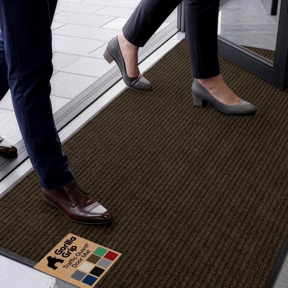 image:imageGORILLA GRIP Waterproof Traffic Guard Door Mat 72x48 Heavy Duty Entryway Floor Mats Strong Backing Commercial Utility Rugs Office Hallway Garage Home Low Profile Carpet Runner BlackBrown