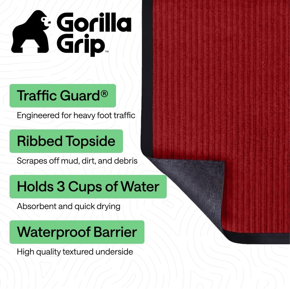 image:imageGORILLA GRIP Waterproof Traffic Guard Door Mat 72x48 Heavy Duty Entryway Floor Mats Strong Backing Commercial Utility Rugs Office Hallway Garage Home Low Profile Carpet Runner BlackRed