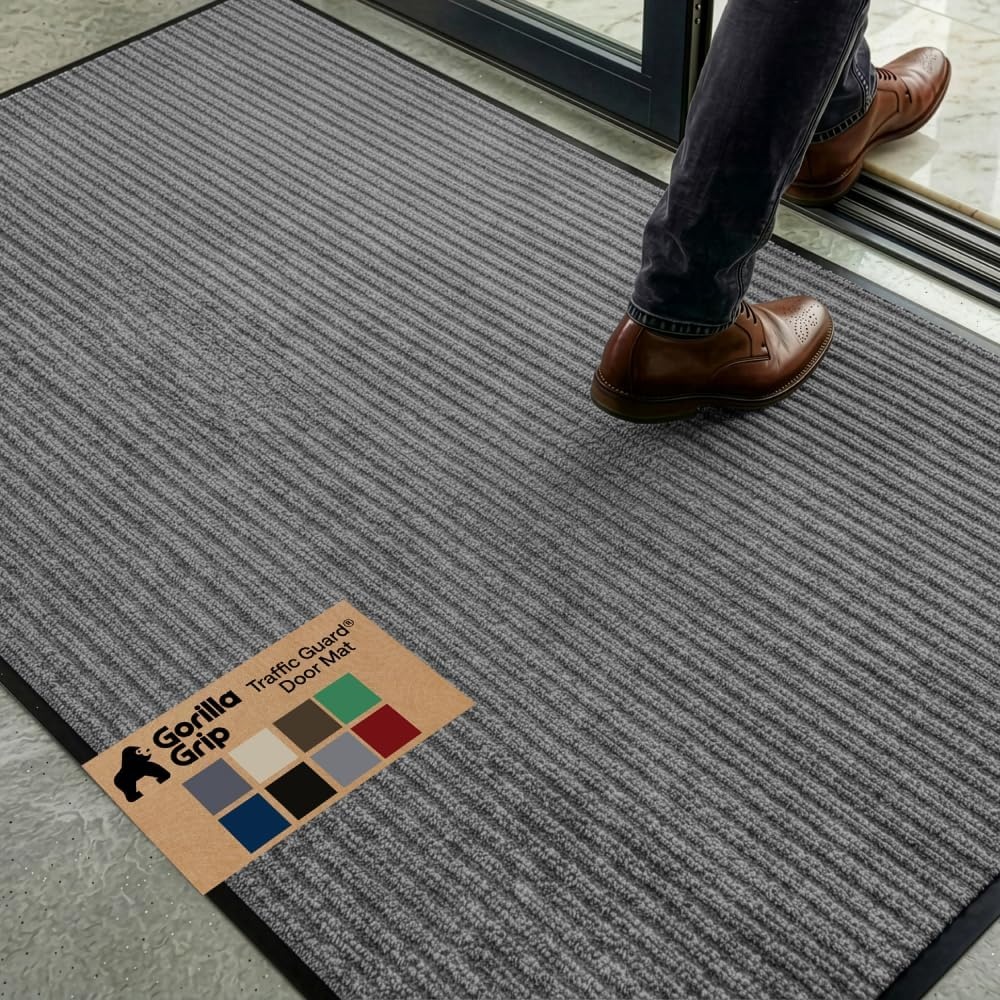 image:imageGORILLA GRIP Waterproof Traffic Guard Door Mat 72x48 Heavy Duty Entryway Floor Mats Strong Backing Commercial Utility Rugs Office Hallway Garage Home Low Profile Carpet Runner BlackGrey