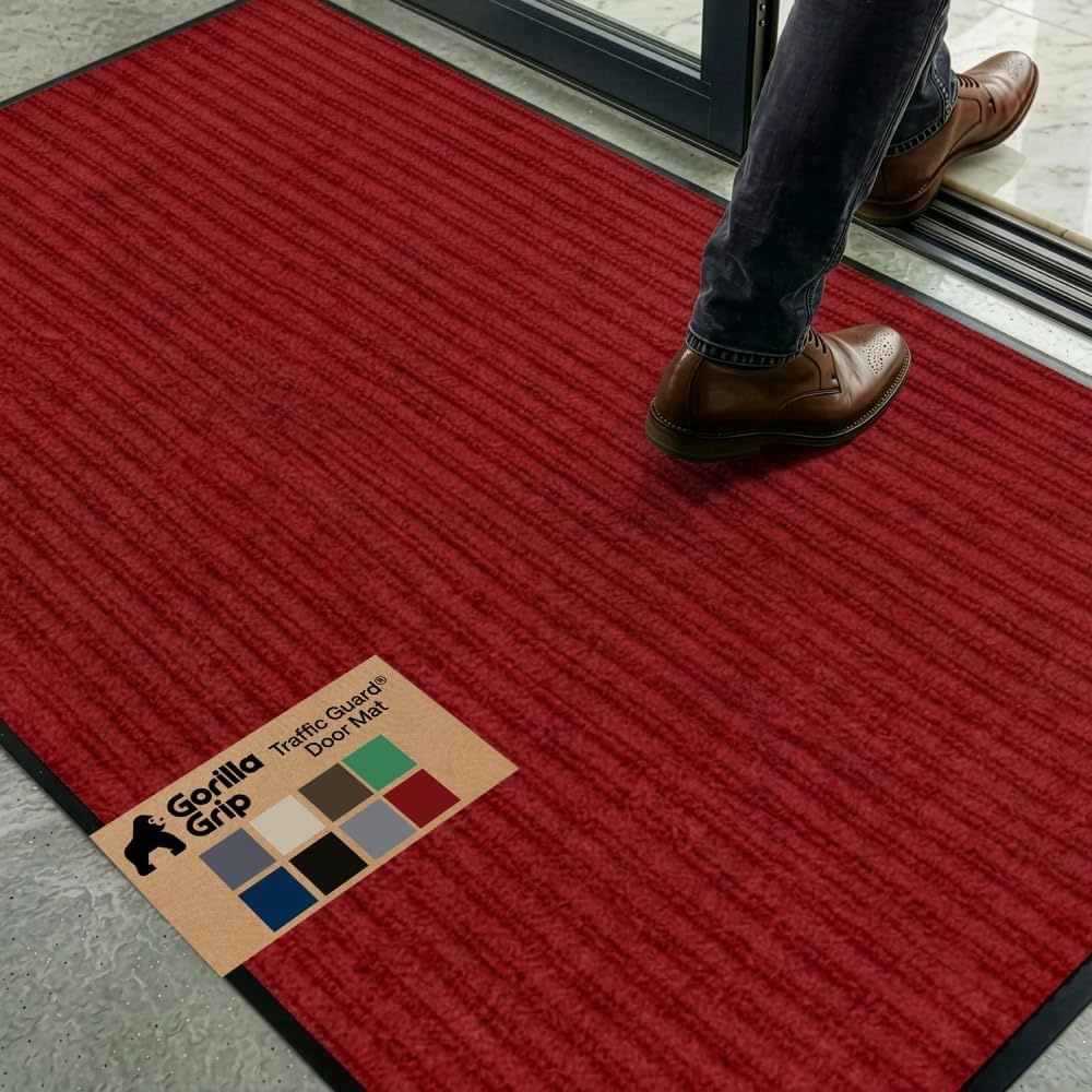 image:imageGORILLA GRIP Waterproof Traffic Guard Door Mat 72x48 Heavy Duty Entryway Floor Mats Strong Backing Commercial Utility Rugs Office Hallway Garage Home Low Profile Carpet Runner BlackRed