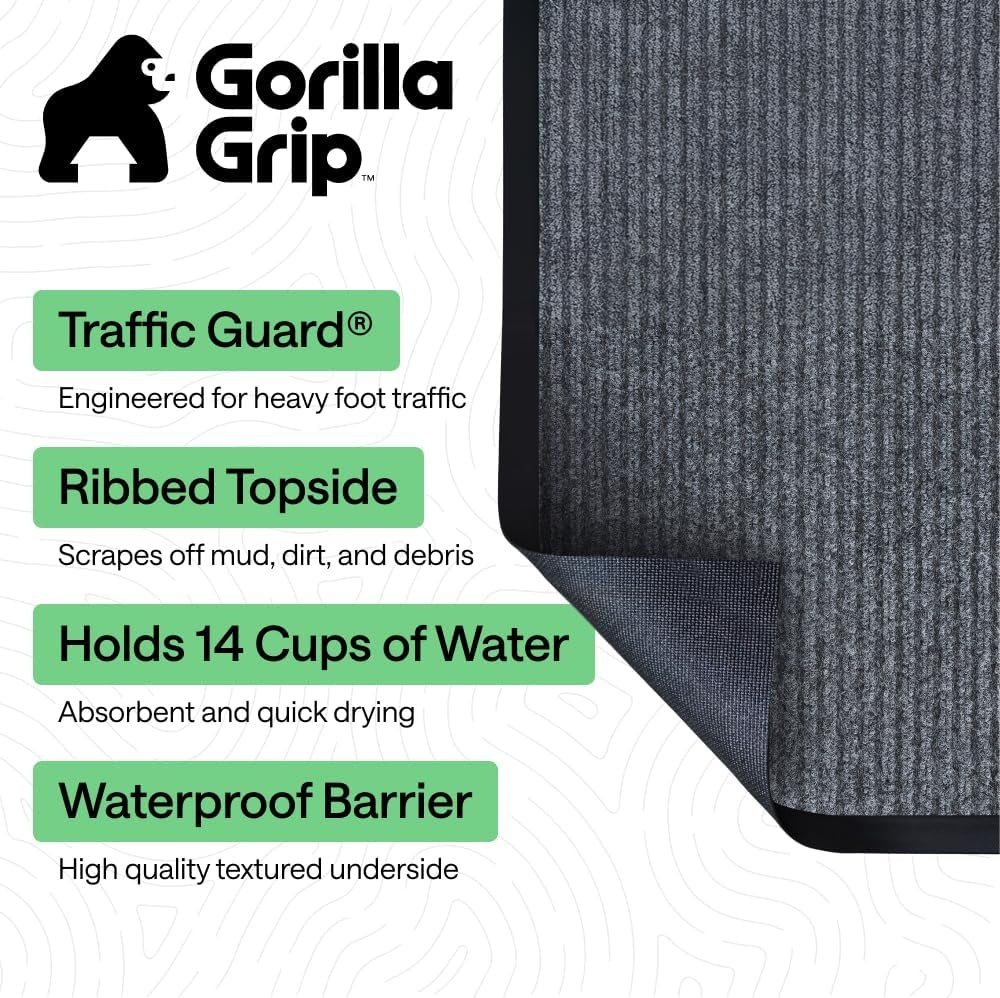 image:imageGORILLA GRIP Waterproof Traffic Guard Door Mat 72x48 Heavy Duty Entryway Floor Mats Strong Backing Commercial Utility Rugs Office Hallway Garage Home Low Profile Carpet Runner BlackGrey