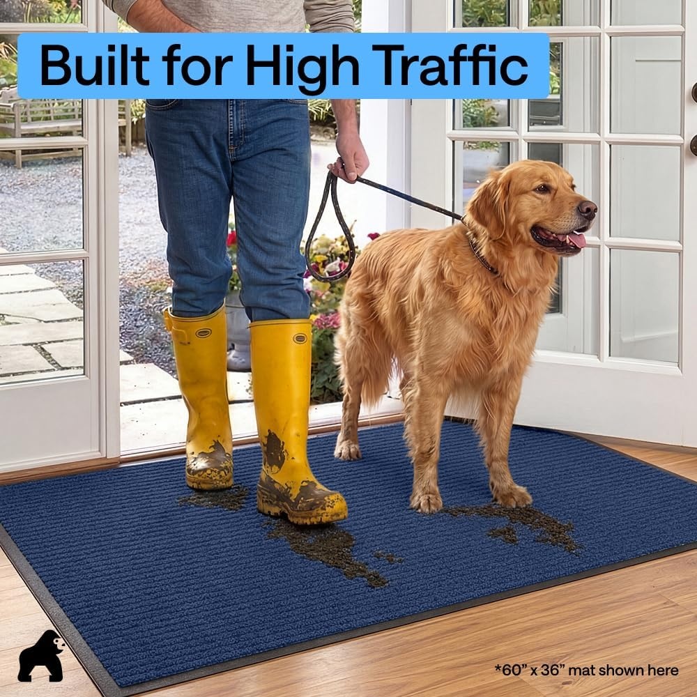 image:imageGORILLA GRIP Waterproof Traffic Guard Door Mat 72x48 Heavy Duty Entryway Floor Mats Strong Backing Commercial Utility Rugs Office Hallway Garage Home Low Profile Carpet Runner BlackBlue
