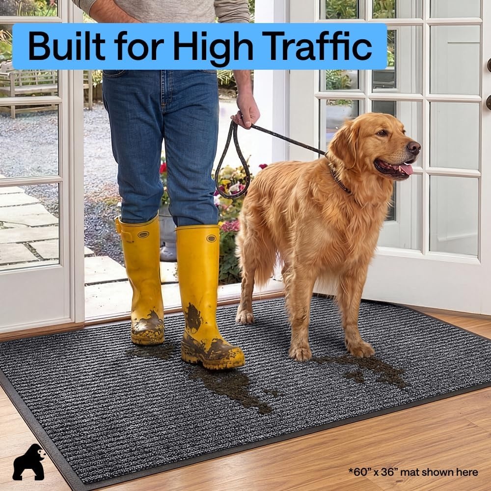 image:imageGORILLA GRIP Waterproof Traffic Guard Door Mat 72x48 Heavy Duty Entryway Floor Mats Strong Backing Commercial Utility Rugs Office Hallway Garage Home Low Profile Carpet Runner BlackCharcoal Gray