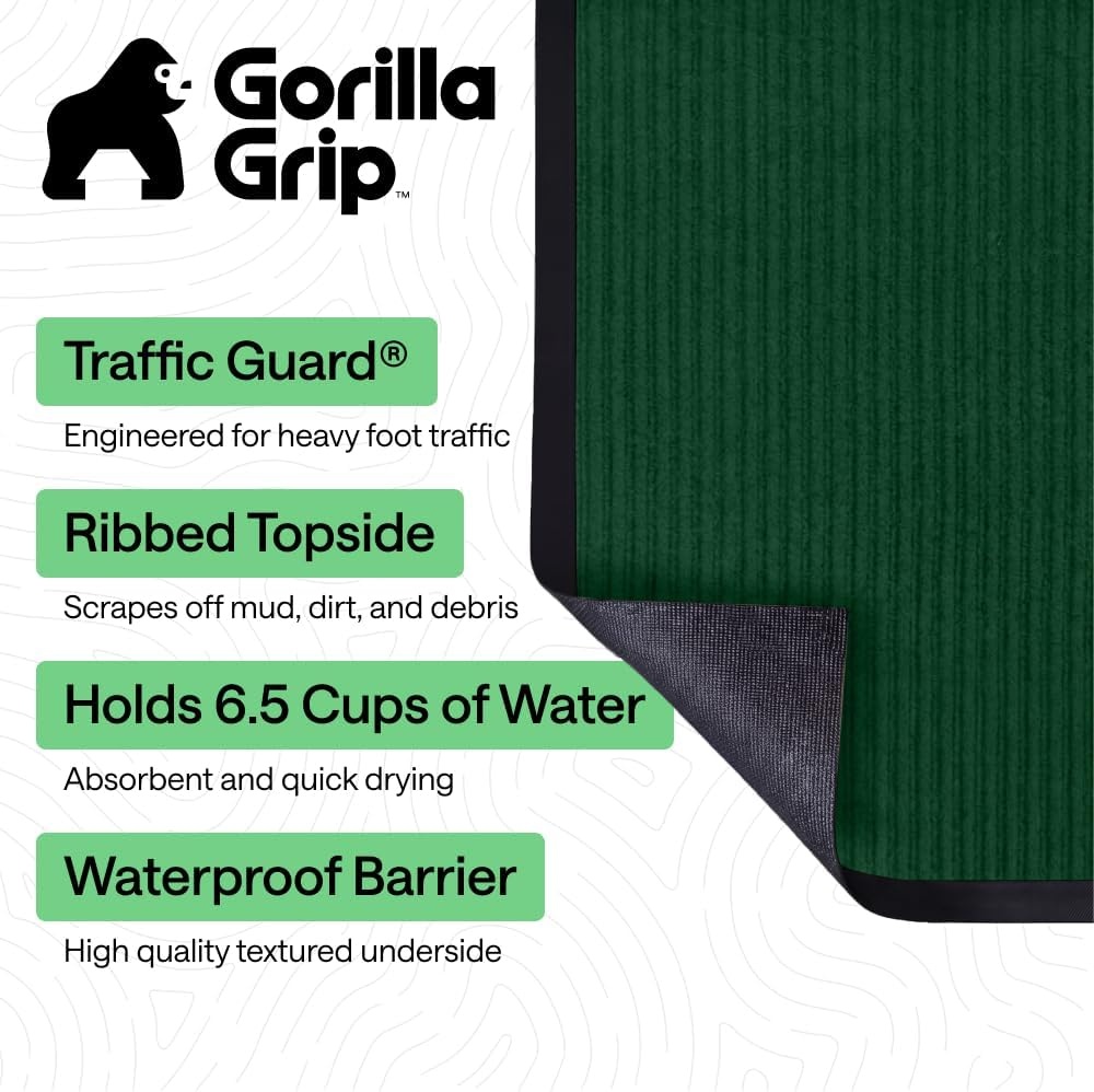 image:imageGORILLA GRIP Waterproof Traffic Guard Door Mat 72x48 Heavy Duty Entryway Floor Mats Strong Backing Commercial Utility Rugs Office Hallway Garage Home Low Profile Carpet Runner BlackGreen