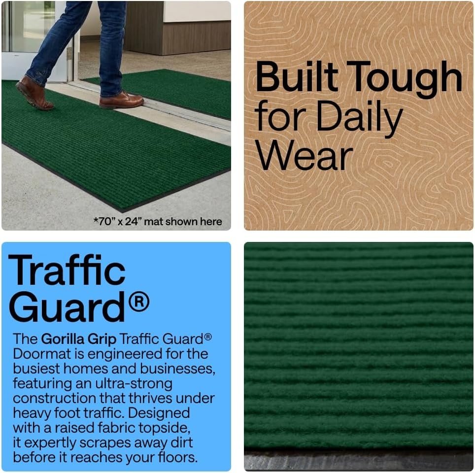 image:imageGORILLA GRIP Waterproof Traffic Guard Door Mat 72x48 Heavy Duty Entryway Floor Mats Strong Backing Commercial Utility Rugs Office Hallway Garage Home Low Profile Carpet Runner BlackGreen
