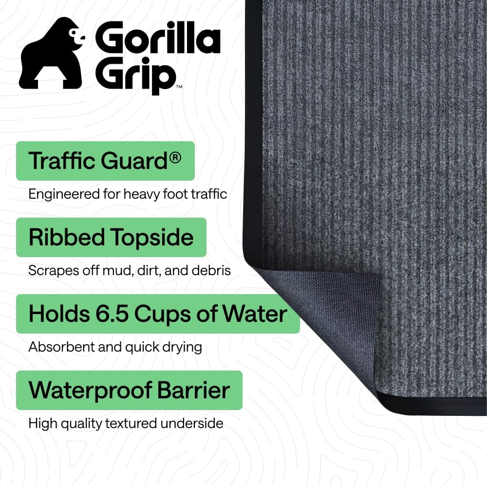 image:imageGORILLA GRIP Waterproof Traffic Guard Door Mat 72x48 Heavy Duty Entryway Floor Mats Strong Backing Commercial Utility Rugs Office Hallway Garage Home Low Profile Carpet Runner BlackGrey