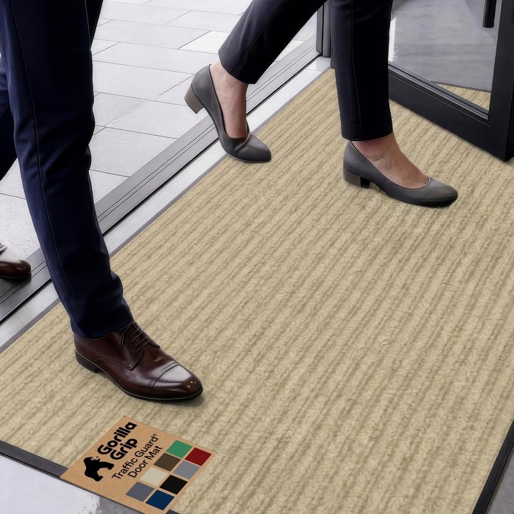 image:imageGORILLA GRIP Waterproof Traffic Guard Door Mat 72x48 Heavy Duty Entryway Floor Mats Strong Backing Commercial Utility Rugs Office Hallway Garage Home Low Profile Carpet Runner BlackBeige