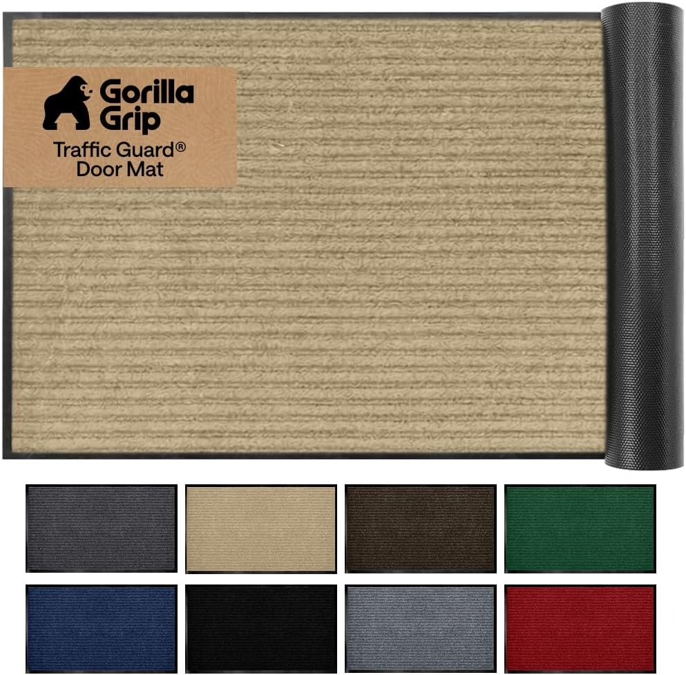 image:imageGORILLA GRIP Waterproof Traffic Guard Door Mat 72x48 Heavy Duty Entryway Floor Mats Strong Backing Commercial Utility Rugs Office Hallway Garage Home Low Profile Carpet Runner BlackBeige