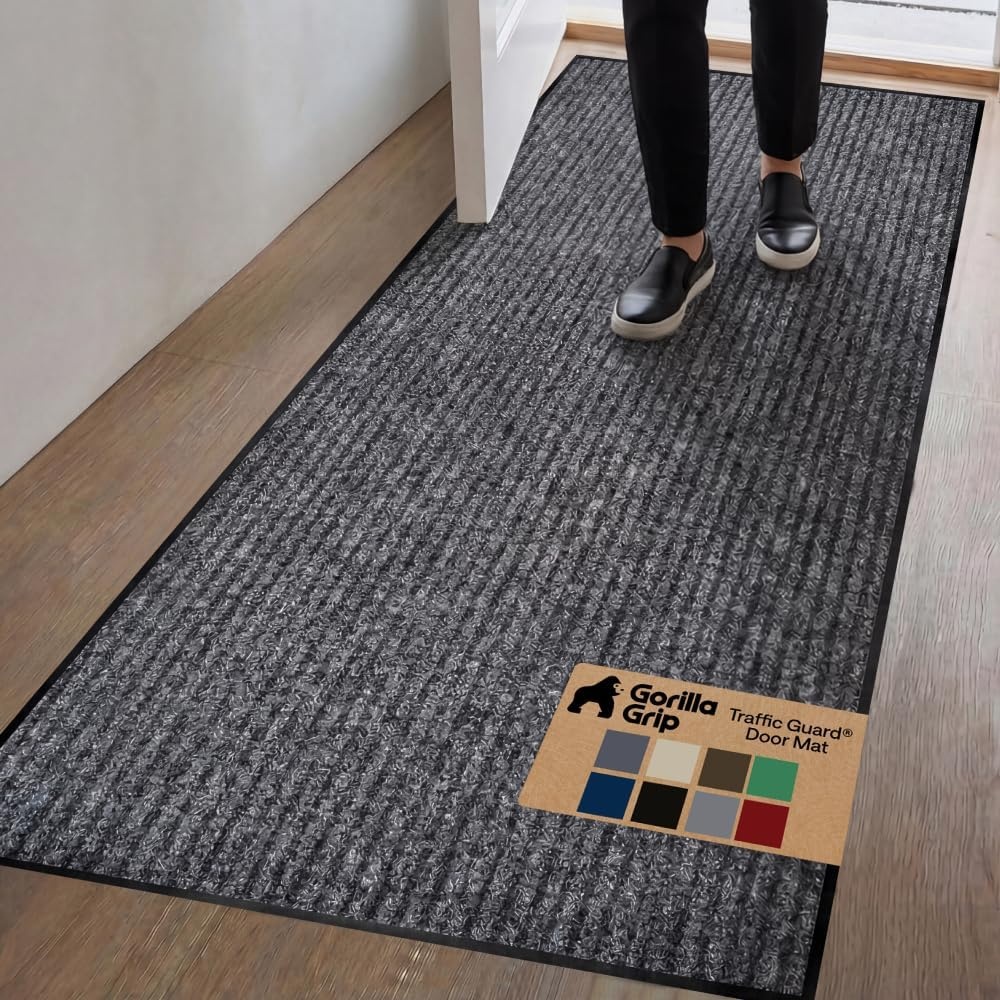 image:imageGORILLA GRIP Waterproof Traffic Guard Door Mat 72x48 Heavy Duty Entryway Floor Mats Strong Backing Commercial Utility Rugs Office Hallway Garage Home Low Profile Carpet Runner BlackCharcoal Gray