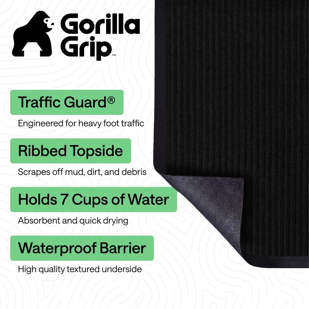 image:imageGORILLA GRIP Waterproof Traffic Guard Door Mat 72x48 Heavy Duty Entryway Floor Mats Strong Backing Commercial Utility Rugs Office Hallway Garage Home Low Profile Carpet Runner BlackBlack