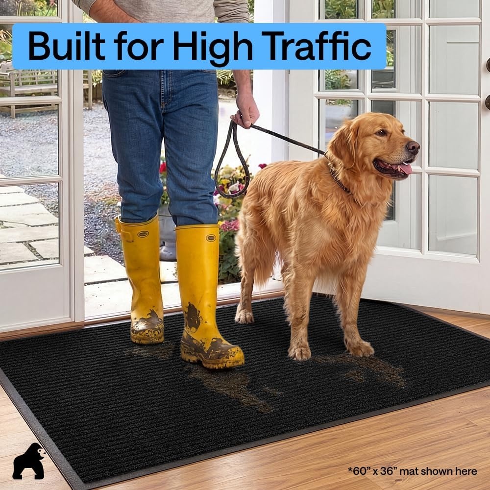 image:imageGORILLA GRIP Waterproof Traffic Guard Door Mat 72x48 Heavy Duty Entryway Floor Mats Strong Backing Commercial Utility Rugs Office Hallway Garage Home Low Profile Carpet Runner BlackBlack