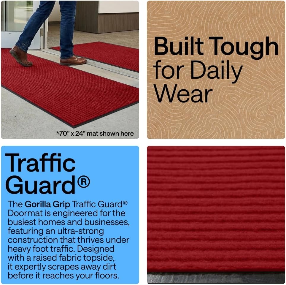 image:imageGORILLA GRIP Waterproof Traffic Guard Door Mat 72x48 Heavy Duty Entryway Floor Mats Strong Backing Commercial Utility Rugs Office Hallway Garage Home Low Profile Carpet Runner BlackRed