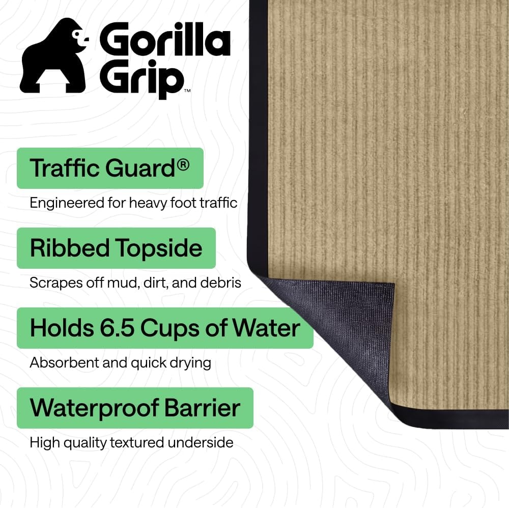 image:imageGORILLA GRIP Waterproof Traffic Guard Door Mat 72x48 Heavy Duty Entryway Floor Mats Strong Backing Commercial Utility Rugs Office Hallway Garage Home Low Profile Carpet Runner BlackBeige