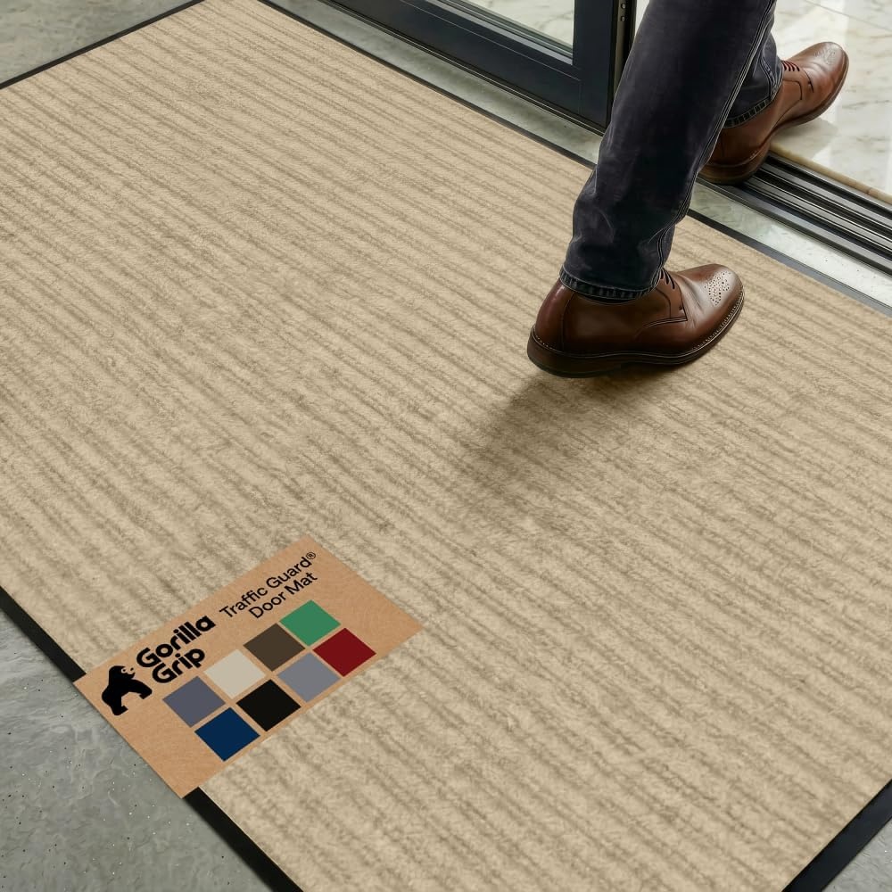 image:imageGORILLA GRIP Waterproof Traffic Guard Door Mat 72x48 Heavy Duty Entryway Floor Mats Strong Backing Commercial Utility Rugs Office Hallway Garage Home Low Profile Carpet Runner BlackBeige
