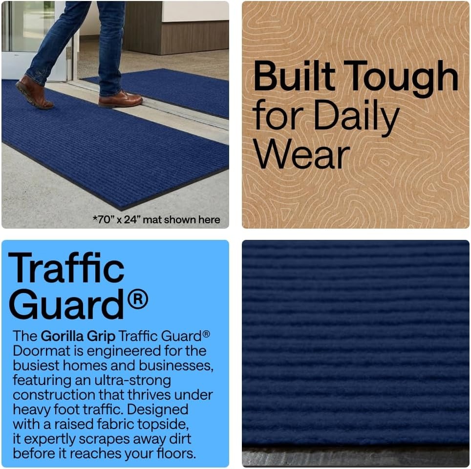 image:imageGORILLA GRIP Waterproof Traffic Guard Door Mat 72x48 Heavy Duty Entryway Floor Mats Strong Backing Commercial Utility Rugs Office Hallway Garage Home Low Profile Carpet Runner BlackBlue