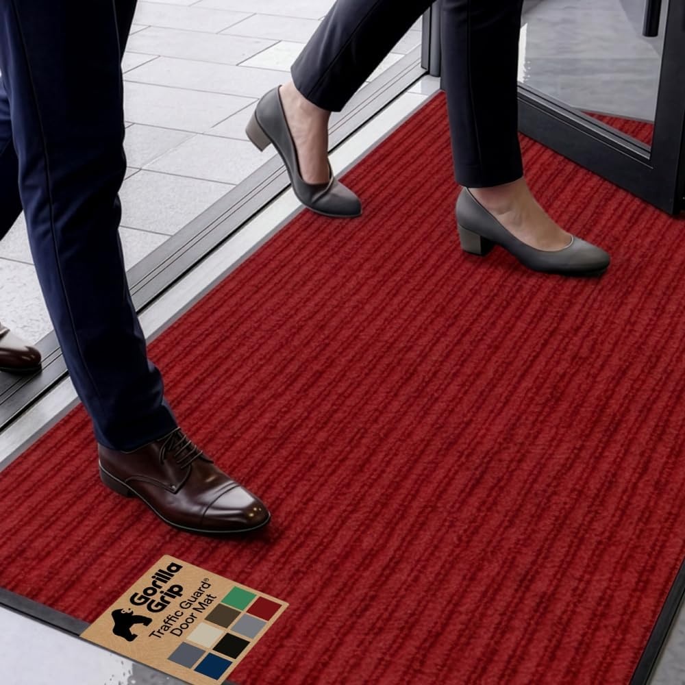 image:imageGORILLA GRIP Waterproof Traffic Guard Door Mat 72x48 Heavy Duty Entryway Floor Mats Strong Backing Commercial Utility Rugs Office Hallway Garage Home Low Profile Carpet Runner BlackRed