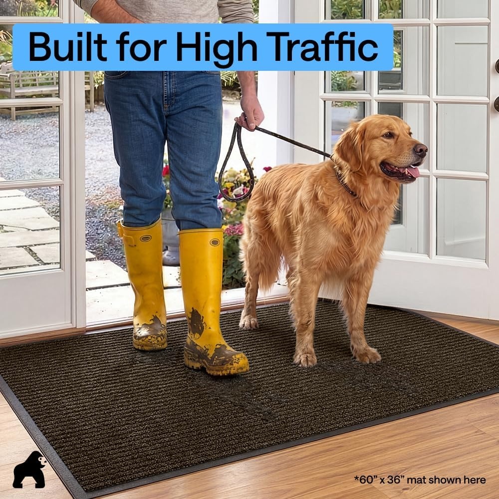image:imageGORILLA GRIP Waterproof Traffic Guard Door Mat 72x48 Heavy Duty Entryway Floor Mats Strong Backing Commercial Utility Rugs Office Hallway Garage Home Low Profile Carpet Runner BlackBrown