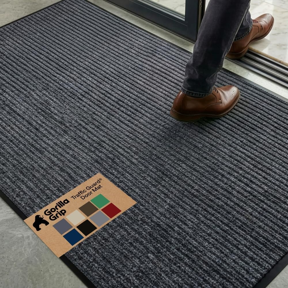 image:imageGORILLA GRIP Waterproof Traffic Guard Door Mat 72x48 Heavy Duty Entryway Floor Mats Strong Backing Commercial Utility Rugs Office Hallway Garage Home Low Profile Carpet Runner BlackCharcoal Gray