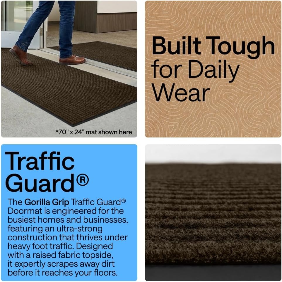 image:imageGORILLA GRIP Waterproof Traffic Guard Door Mat 72x48 Heavy Duty Entryway Floor Mats Strong Backing Commercial Utility Rugs Office Hallway Garage Home Low Profile Carpet Runner BlackBrown