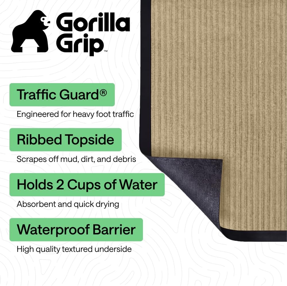 image:imageGORILLA GRIP Waterproof Traffic Guard Door Mat 72x48 Heavy Duty Entryway Floor Mats Strong Backing Commercial Utility Rugs Office Hallway Garage Home Low Profile Carpet Runner BlackBeige