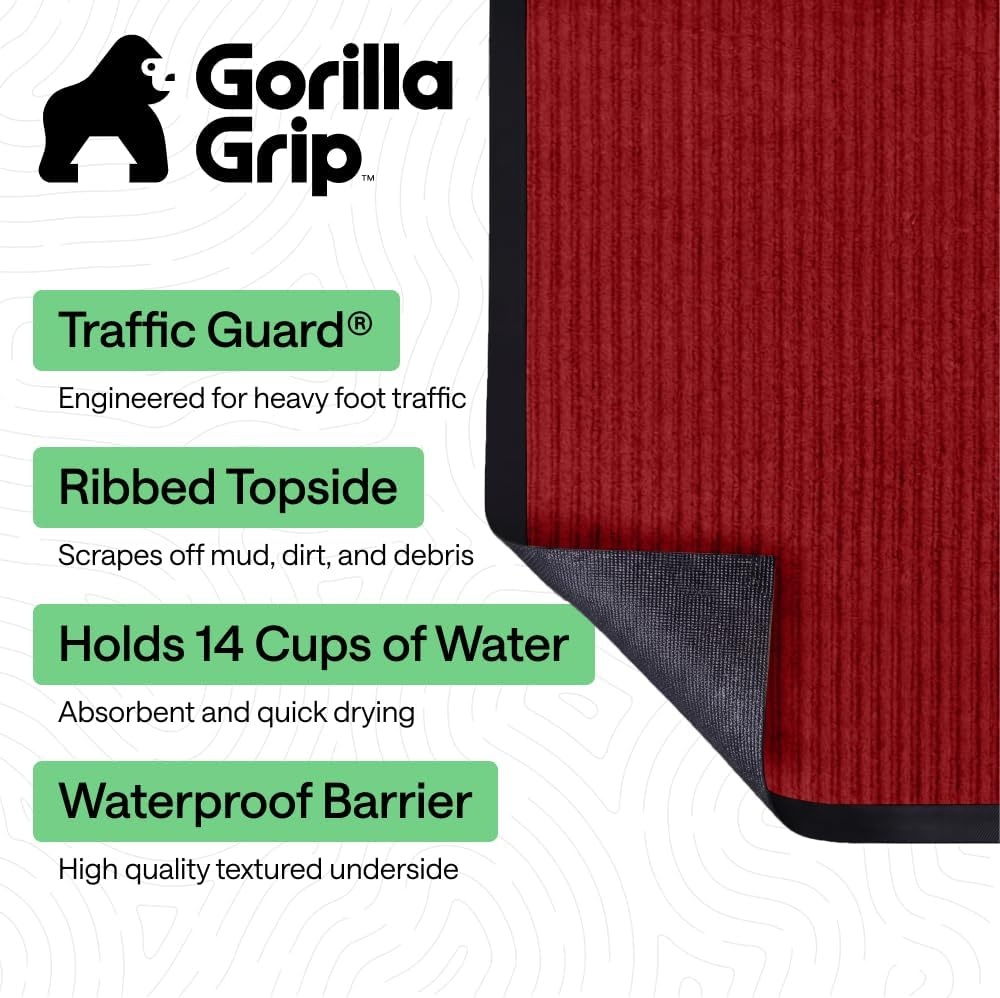 image:imageGORILLA GRIP Waterproof Traffic Guard Door Mat 72x48 Heavy Duty Entryway Floor Mats Strong Backing Commercial Utility Rugs Office Hallway Garage Home Low Profile Carpet Runner BlackRed