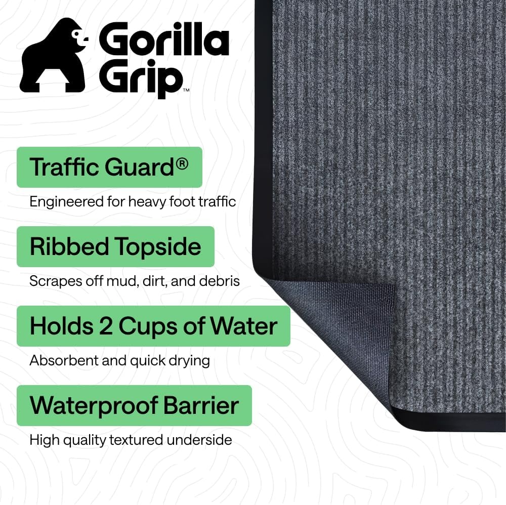 image:imageGORILLA GRIP Waterproof Traffic Guard Door Mat 72x48 Heavy Duty Entryway Floor Mats Strong Backing Commercial Utility Rugs Office Hallway Garage Home Low Profile Carpet Runner BlackGrey