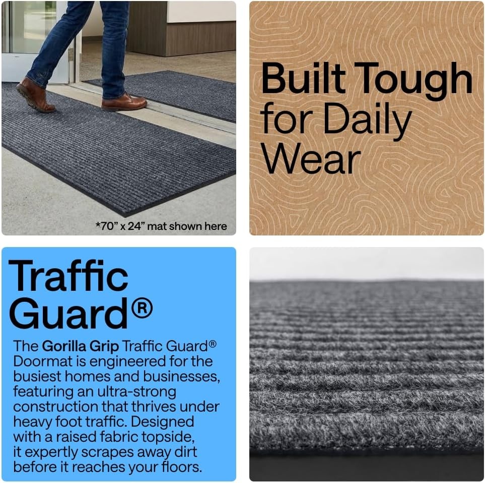 image:imageGORILLA GRIP Waterproof Traffic Guard Door Mat 72x48 Heavy Duty Entryway Floor Mats Strong Backing Commercial Utility Rugs Office Hallway Garage Home Low Profile Carpet Runner BlackGrey