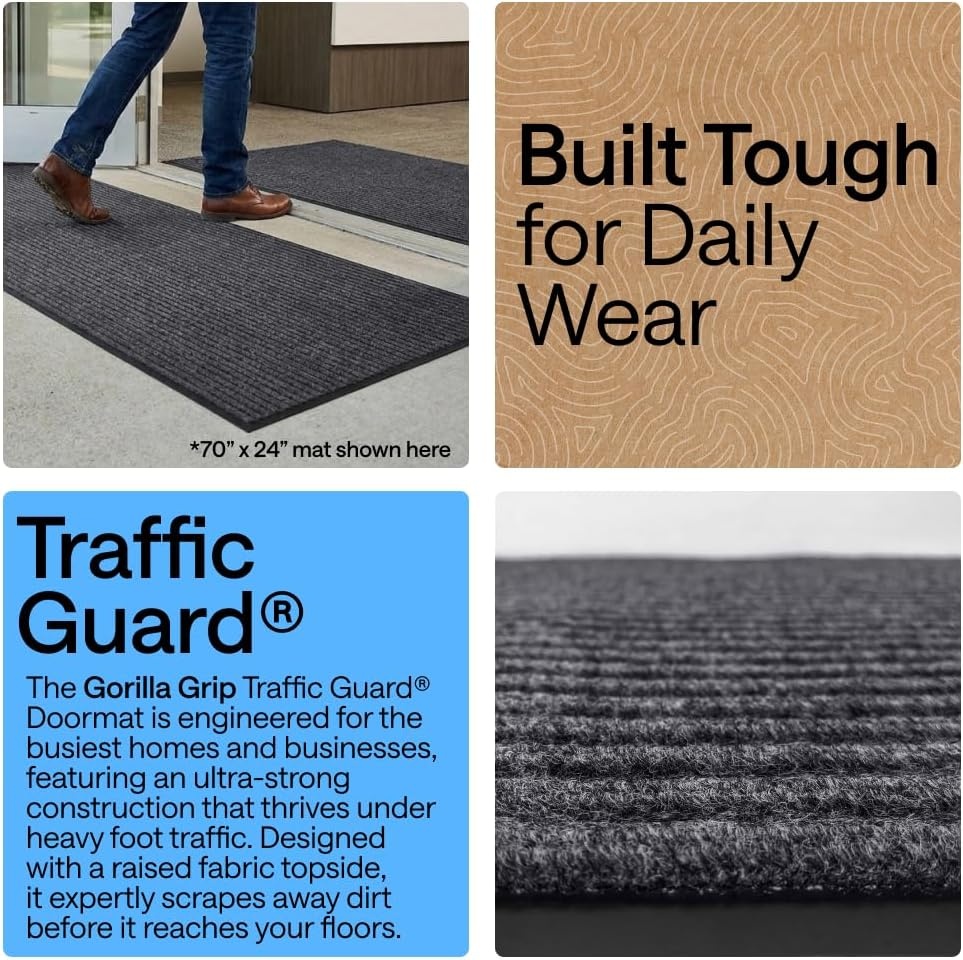 image:imageGORILLA GRIP Waterproof Traffic Guard Door Mat 72x48 Heavy Duty Entryway Floor Mats Strong Backing Commercial Utility Rugs Office Hallway Garage Home Low Profile Carpet Runner BlackCharcoal Gray