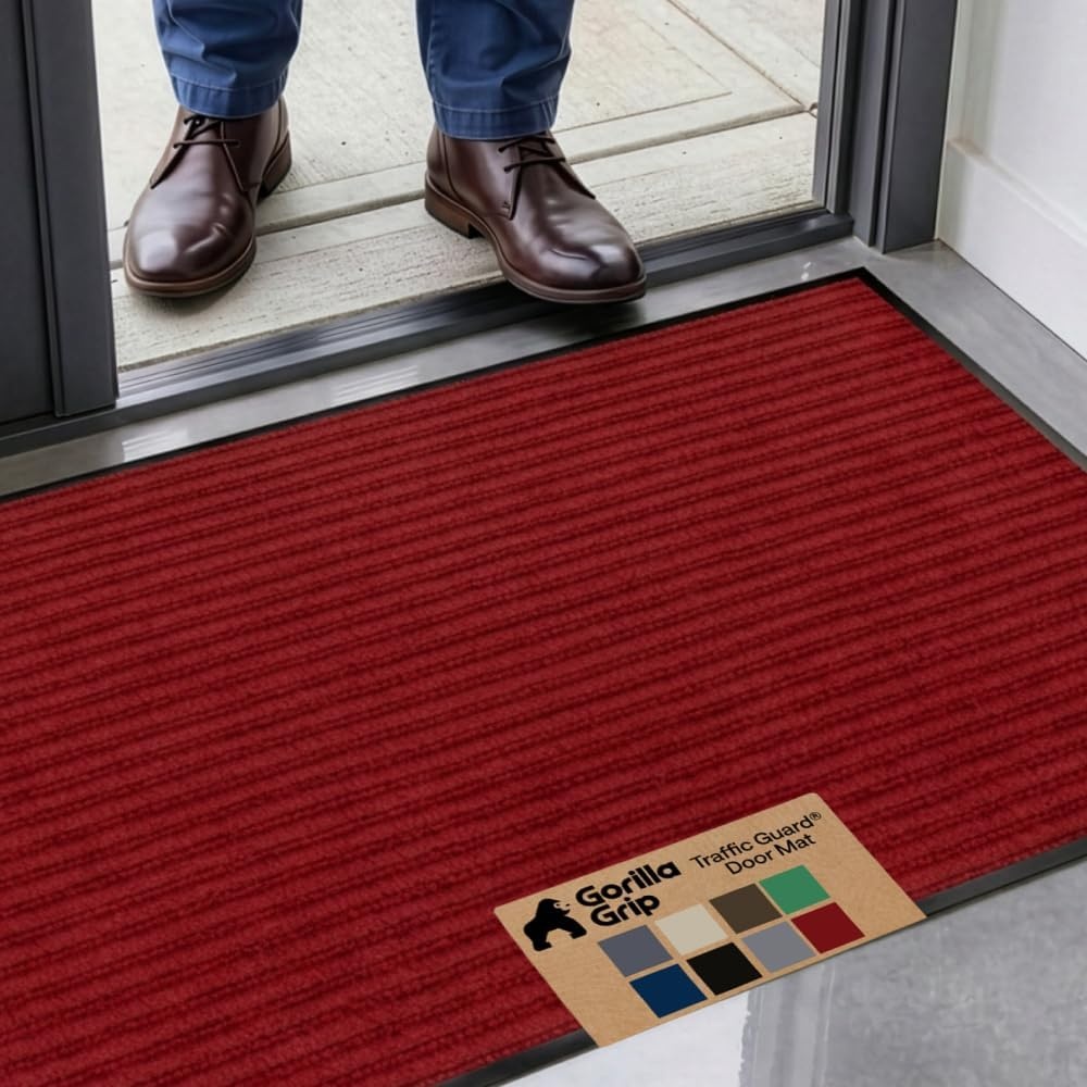 image:imageGORILLA GRIP Waterproof Traffic Guard Door Mat 72x48 Heavy Duty Entryway Floor Mats Strong Backing Commercial Utility Rugs Office Hallway Garage Home Low Profile Carpet Runner BlackRed