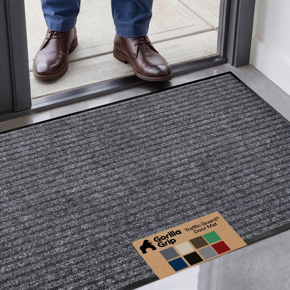 image:imageGORILLA GRIP Waterproof Traffic Guard Door Mat 72x48 Heavy Duty Entryway Floor Mats Strong Backing Commercial Utility Rugs Office Hallway Garage Home Low Profile Carpet Runner BlackCharcoal Gray