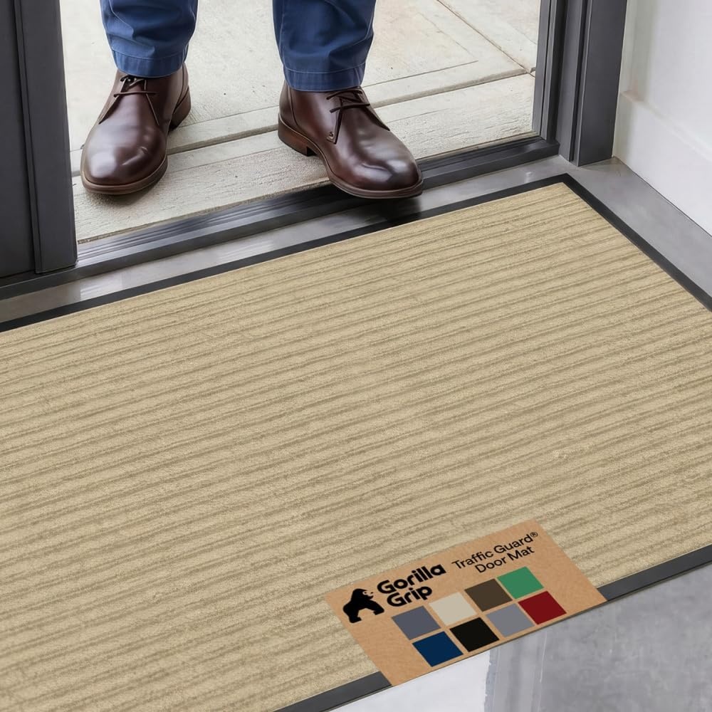 image:imageGORILLA GRIP Waterproof Traffic Guard Door Mat 72x48 Heavy Duty Entryway Floor Mats Strong Backing Commercial Utility Rugs Office Hallway Garage Home Low Profile Carpet Runner BlackBeige